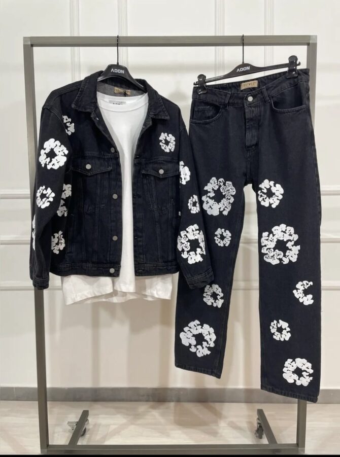 COORDINATED FLOWER JEANS BLACK