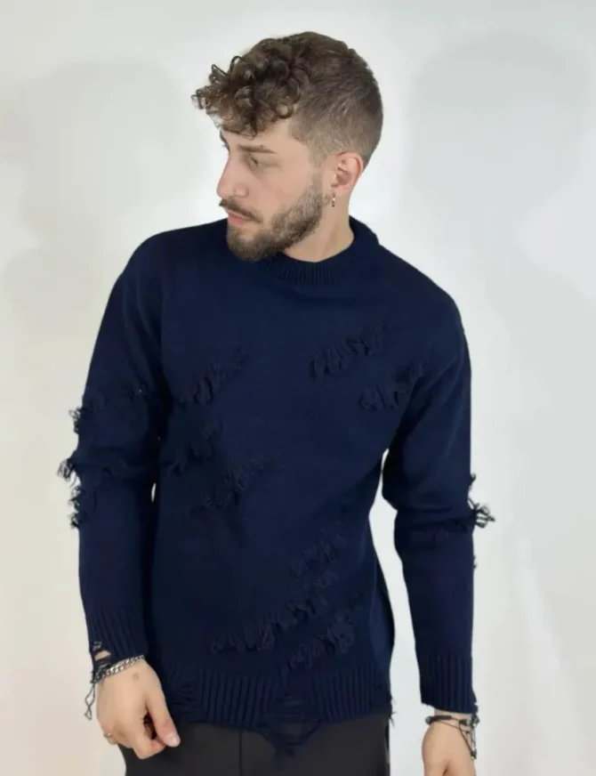 MAGLIONE BLU CON STRAPPI